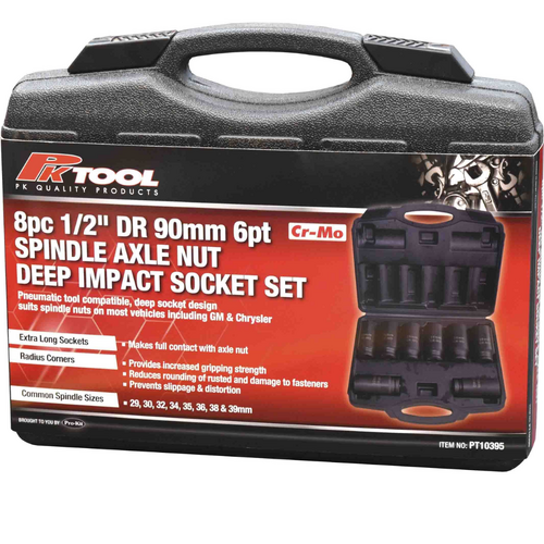 PK Tool 8 Piece 1/2" Drive 90mm 6pt Deep Impact Spindle/Axle Nut Socket Set PT10395 thumbnail