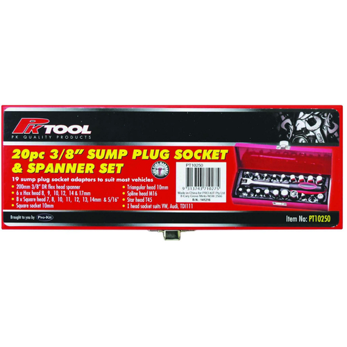 PK Tool 20pc 3/8" Drive Sump Plug Socket & Spanner Set PT10250 thumbnail