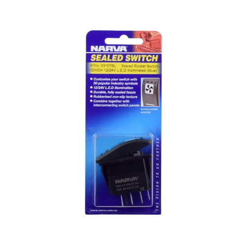 Narva 12/24 Volt ON/ON LED Illuminated Sealed Rocker Switch (Blue) 63167BL thumbnail