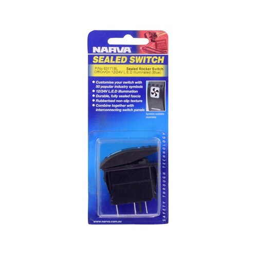 Narva 12/24V LED Illuminated Sealed Rocker Switch (Blue) - Off/On/On - 63171BL thumbnail