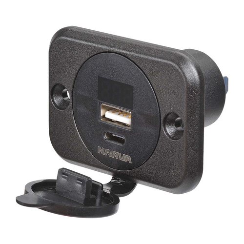 Narva Heavy-Duty USB/USB-C Socket With Volt/Amp Meter 81106BL thumbnail