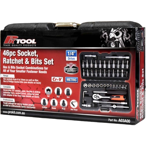 PK Tool 46-Piece 1/4" Dr Metric Socket and Bit Set A03A00 thumbnail