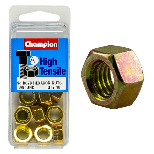 Champion Fasteners Pack of 5 3/8" Unc High Tensile Grade 5 Zinc Plated Plain Hex Nuts - 5  5PK  BC79 thumbnail