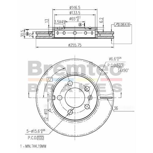 Bremtec Euroline Geozinc Brake Disc Rotor (1) BDR10190EL thumbnail