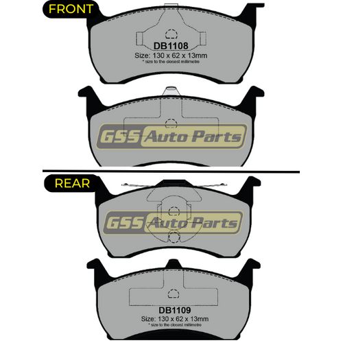 Premier Ceramic Front & Rear Brake Pad Set DB1108 DB1109 CP1108-CP1109 thumbnail