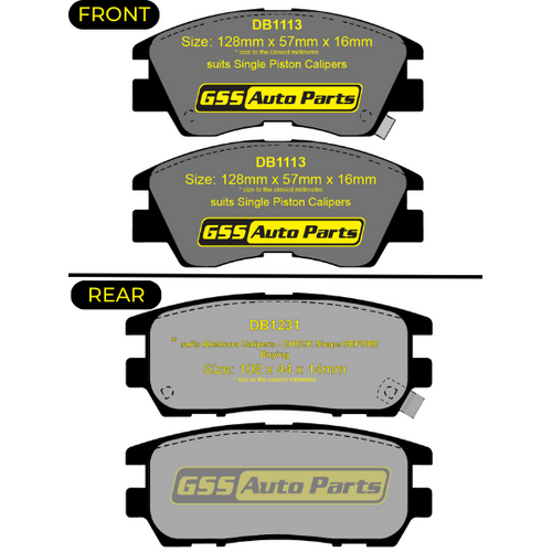 Premier Ceramic Front & Rear Brake Pad Set DB1113 DB1231 CP1113-CP1231 thumbnail