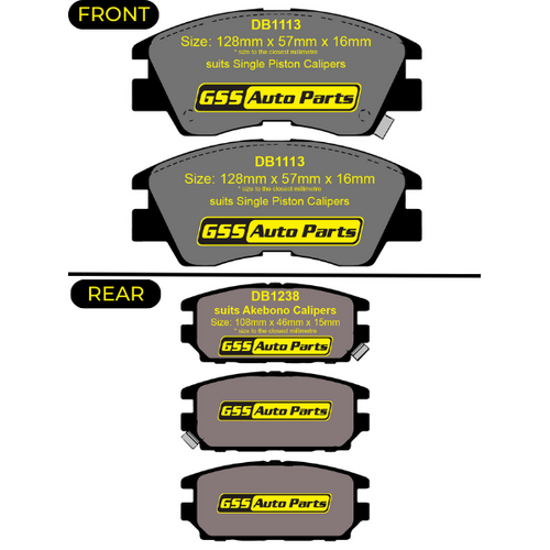 Premier Ceramic Front & Rear Brake Pad Set DB1113 DB1238 CP1113-CP1238 thumbnail