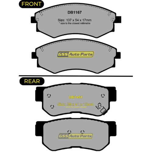 Premier Ceramic Front & Rear Brake Pad Set DB1167 DB1451 CP1167-CP1451 thumbnail