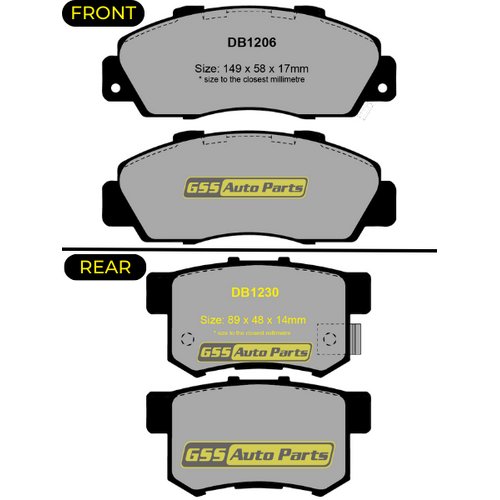 Premier Ceramic Front & Rear Brake Pad Set DB1206 DB1230 CP1206-CP1230 thumbnail