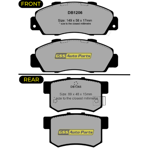 Premier Ceramic Front & Rear Brake Pad Set DB1206 DB1265 CP1206-CP1265 thumbnail