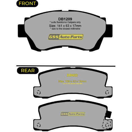 Premier Ceramic Front & Rear Brake Pad Set DB1209 DB422 CP1209-CP422 thumbnail