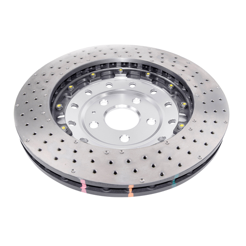 DBA 5000 Series T3 Cross Drilled & Dimpled Fully Assembled 2-piece Silver Hat Brake Rotor (1) DBA53004SLVXD thumbnail