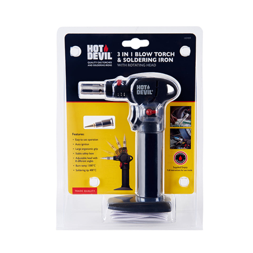 Hot Devil 3-in-1 Butane Powered Soldering Iron and Blow Torch with Rotating Head HD909 thumbnail
