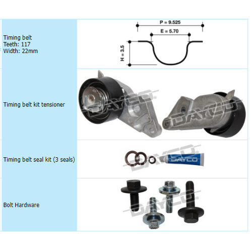 Dayco Timing Belt Kit Including Water Pump KTB286EP thumbnail