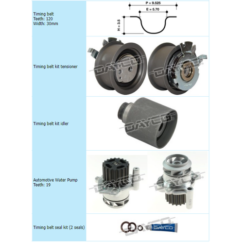 Dayco Timing Belt Kit Including Water Pump KTB296EP thumbnail