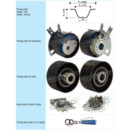 Dayco Timing Belt Kit Including Water Pump KTB715EP thumbnail