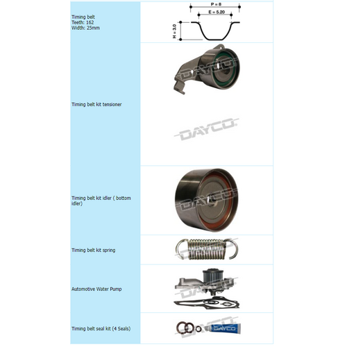 Dayco Timing Belt Kit With Field Fix Including Water Pump KTBA013FP KTBA013 thumbnail