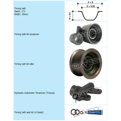 Dayco Timing Belt Kit With Hydraulic Tensioner KTBA046H thumbnail