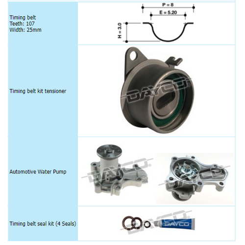 Dayco Timing Belt Kit Including Water Pump KTBA107P KTBA107 thumbnail