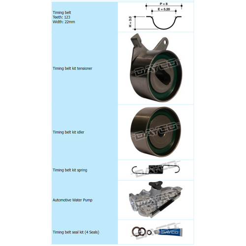 Dayco Timing Belt Kit Including Water Pump KTBA112P KTBA112 thumbnail