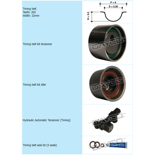 Dayco Timing Belt Kit With Hydraulic Tensioner KTBA121H thumbnail