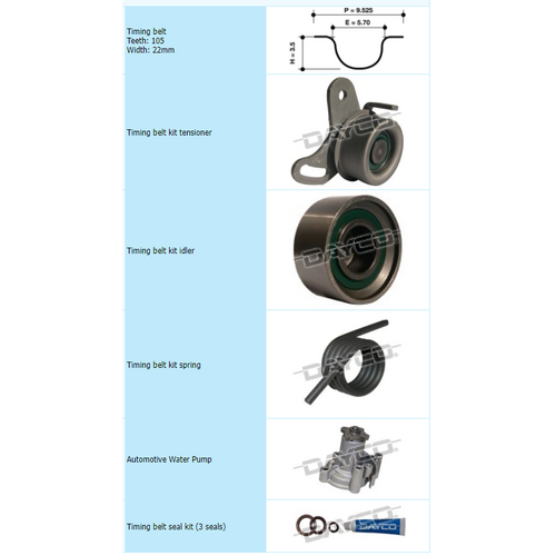 Dayco Timing Belt Kit Including Water Pump KTBA124P KTBA124 thumbnail