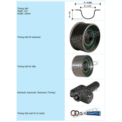 Dayco Timing Belt Kit With Hydraulic Tensioner KTBA130H thumbnail