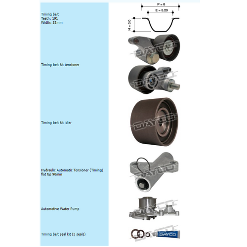 Dayco Timing Belt Kit Including Water Pump KTBA168H1P thumbnail