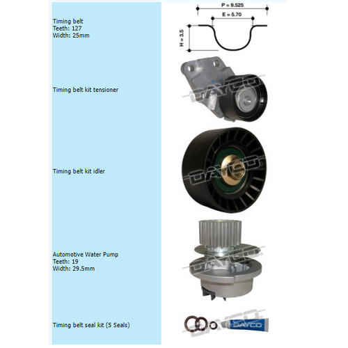 Dayco Timing Belt Kit Including Water Pump KTBA186P thumbnail