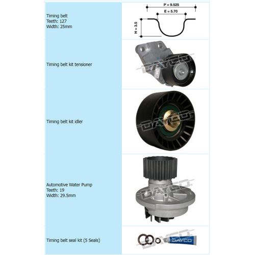 Dayco Timing Belt Kit Including Water Pump KTBA186P1 thumbnail