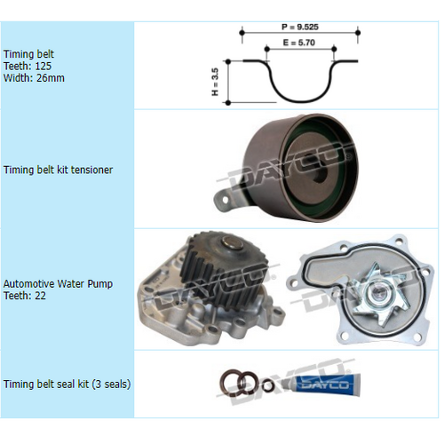 Dayco Timing Belt Kit Including Water Pump KTBA201P1 thumbnail