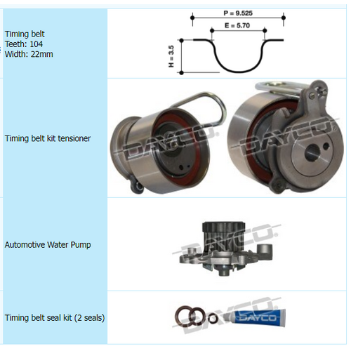 Dayco Timing Belt Kit Including Water Pump KTBA220P thumbnail