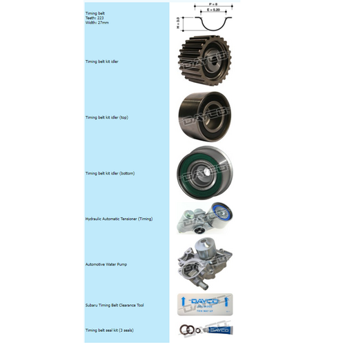 Dayco Timing Belt Kit Including Hydraulic Tensioner & Water Pump KTBA245HP1 thumbnail