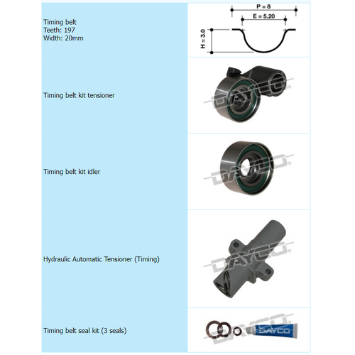 Dayco Timing Belt Kit With Hydraulic Tensioner KTBA249H thumbnail