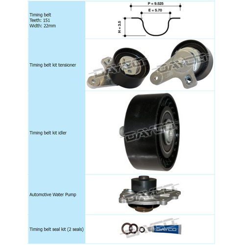 Dayco Timing Belt Kit Including Water Pump KTBA254P thumbnail