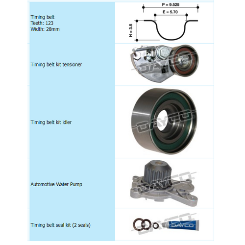 Dayco Timing Belt Kit Including Water Pump KTBA259P1 thumbnail