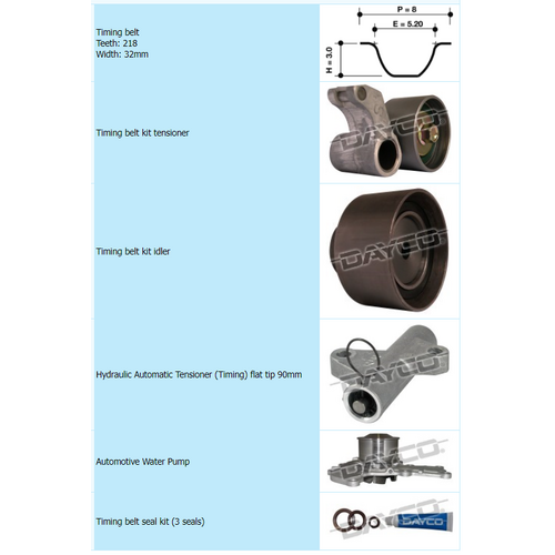 Dayco Timing Belt Kit Including Water Pump KTBA263H1P thumbnail