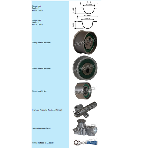 Dayco Timing Belt Kit Including Hydraulic Tensioner & Water Pump KTBA264HP thumbnail