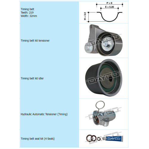 Dayco Timing Belt Kit With Hydraulic Tensioner KTBA277H thumbnail