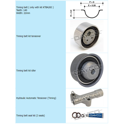 Dayco Timing Belt Kit With Hydraulic Tensioner KTBA283H thumbnail
