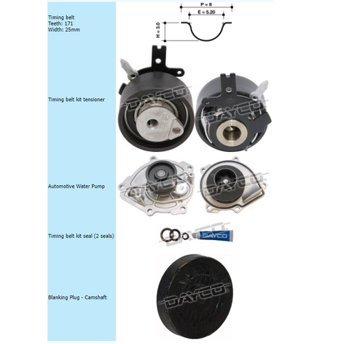 Dayco Timing Belt Kit Including Water Pump KTBA295P thumbnail