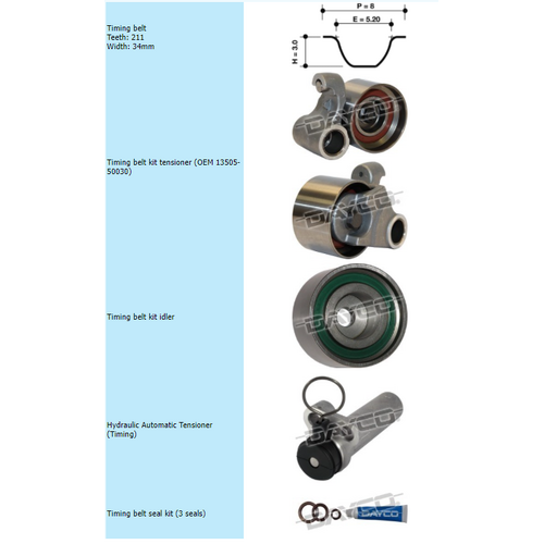 Dayco Timing Belt Kit With Hydraulic Tensioner KTBA298H thumbnail