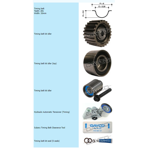 Dayco Timing Belt Kit Including Hyraulic Tensioner KTBA303H thumbnail