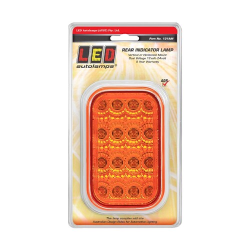 LED Auto Lamps Rectangle Rear Indicator Lamp with Amber Lens and Chrome Inner Reflector - 131AM thumbnail