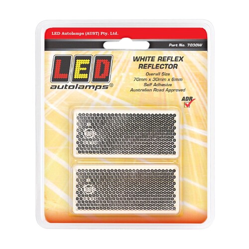 LED Auto Lamps Pair of White Reflex Reflectors - Rectangle Shape with 3M Double-Sided Tape Mount (7030W) thumbnail