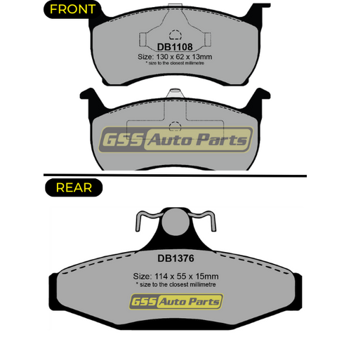 Premier Front & Rear Brake Pad Set DB1108 DB1376 PR1108-PR1376 thumbnail