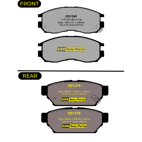 Premier Front & Rear Brake Pad Set DB1249 DB1278 PR1249-PR1278 thumbnail