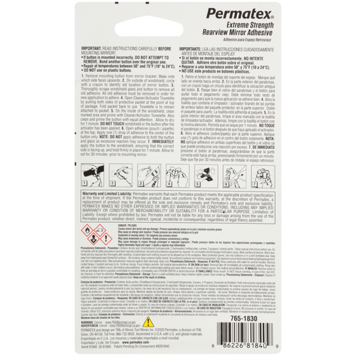 Permatex Rearview Mirror Adhesive 2 Part Kit Extreme Strength PX81840 thumbnail