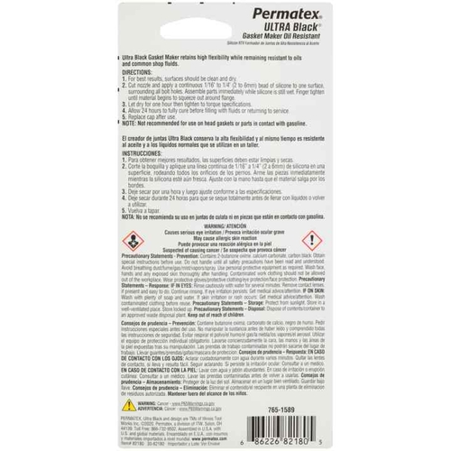 Permatex Ultra Black Oil Resistant RTV Silicone Gasket Maker 85g PX82180A thumbnail