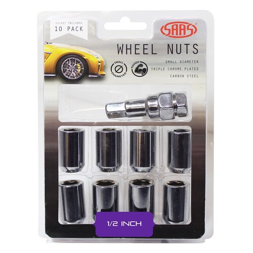 SAAS 8330110 Wheel Nuts S/D Int Hex 1/2 Inc Key Chr 10Pk thumbnail